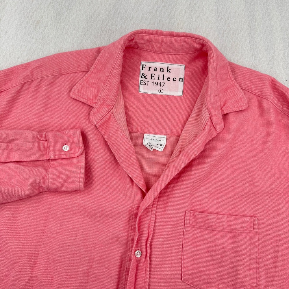 Frank & Eileen Shirley 100% Cotton Oversized Flannel Womens L Pink Long Sleeve